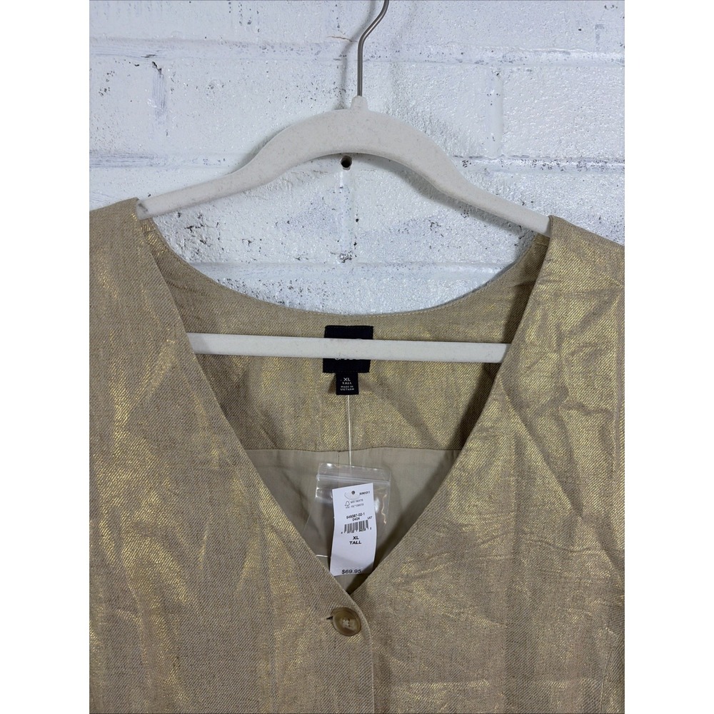 GAP Linen Blend Vest Womens XL Tall Metallic Gold Button Front Sleeveless Top - Picture 4 of 11